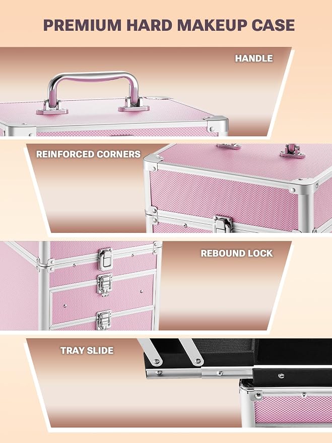 Qislee Makeup Box with Double Drawers and Four Trays, A Detachable Lighted - Image 4