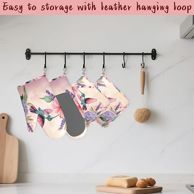 Hummingbird Heat-Resistant Silicone Oven Mitts and Pot Holders 4 Piece Set - Image 5