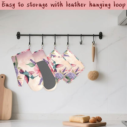 Hummingbird Heat-Resistant Silicone Oven Mitts and Pot Holders 4 Piece Set - Image 5