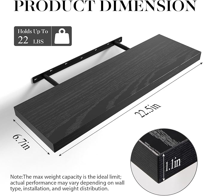 BAYKA Floating Shelves for Wall, 22.5 Inches Wall Mounted Rustic Wood Shelves - Image 3