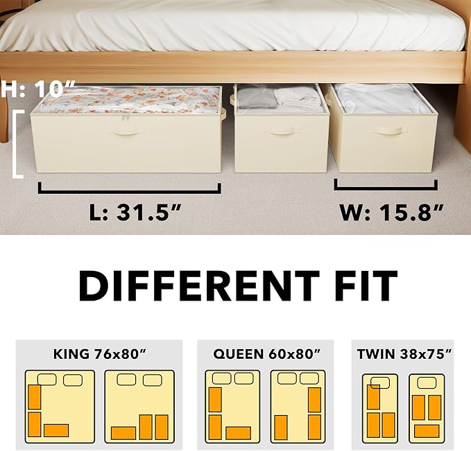 SpaceAid 3 Pack 10" High Under Bed Storage Containers, Large Underbed Storage - Image 4