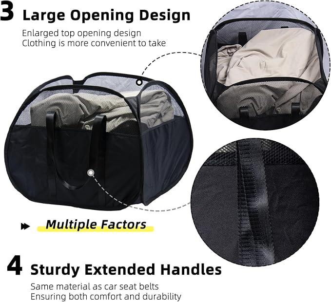 Collapsible Laundry Basket, 90L Tear Proof Mesh Pop-up Hamper 2PCS | Foldable - Image 4