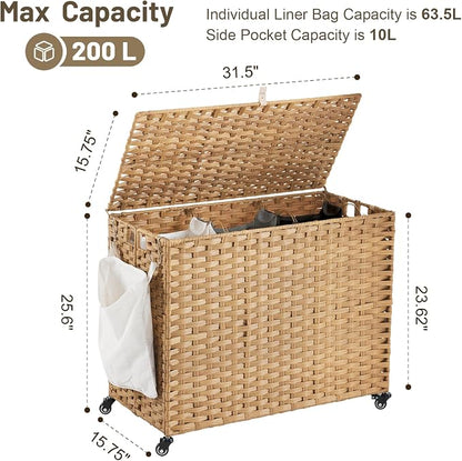 Laundry Hamper with Wheels, 52.8 Gallon Rolling Laundry Basket with Lid - Image 4