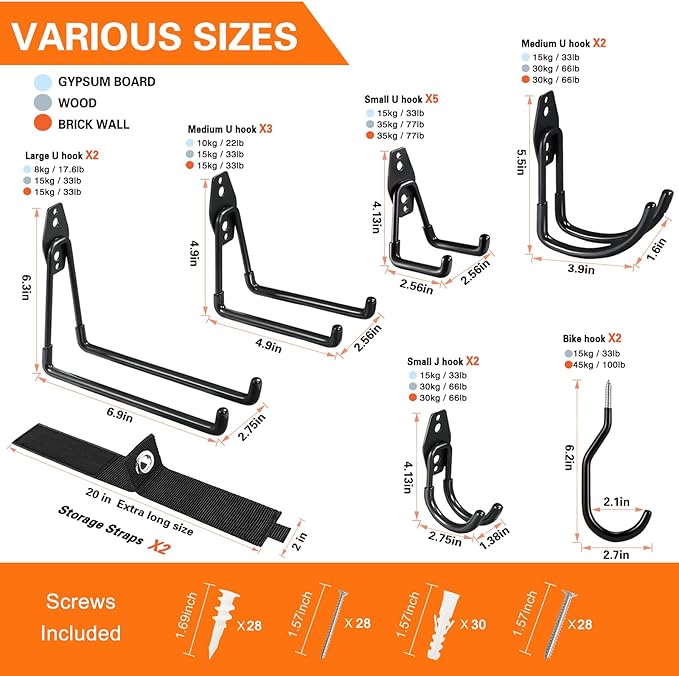 18 Pack Garage Hooks Heavy Duty Utility Steel - Image 2