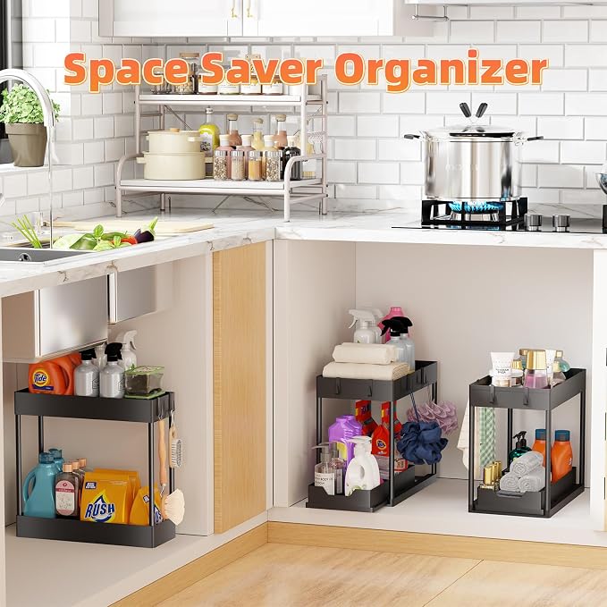 Simple Trending 3 Pack Under Sink Organizer, Pull-Out Cabinet Organizer Drawer - Image 2