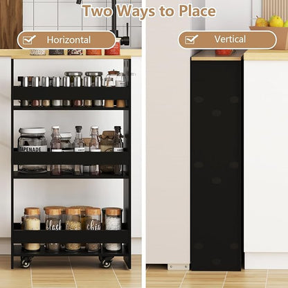 Slim Rolling Storage Cart, 4 Tier Narrow Kitchen Cart - Image 4