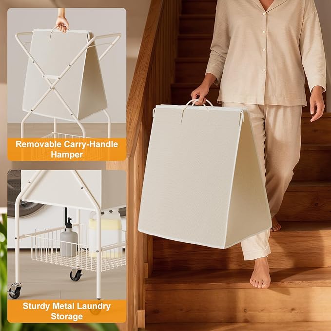 Laundry Basket with Wheels:88L Rolling Laundry Cart Foldable Metal Frame Dirty - Image 4