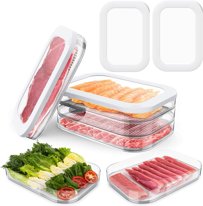 3 Pcs Deli Meat Container for Fridge, Stackable Bacon Lunch Meat Container for by Cecnamt