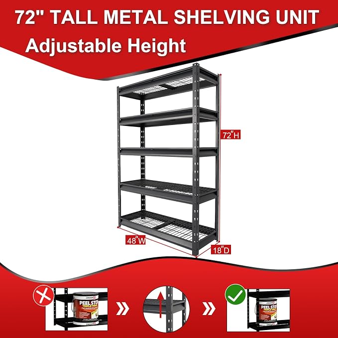The Atlas 48" W Heavy Duty Garage Shelving Load 10000lbs, 5 Tier Metal Storage - Image 3