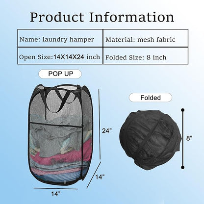 Mesh Pop Up Laundry Hamper, Collapsible Laundry Basket - Image 2