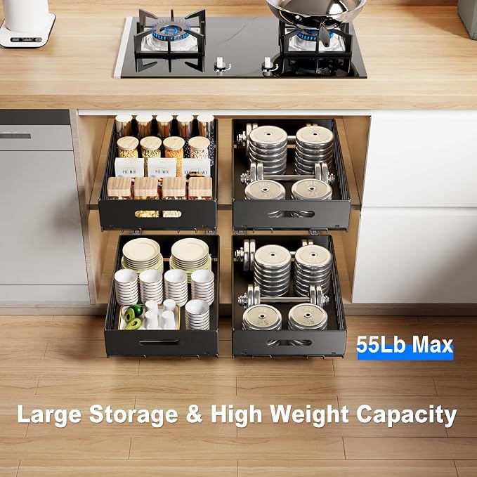 Mustorn 2 Pack Pull Out Cabinet Organizer, Slide Out Drawers - Image 2