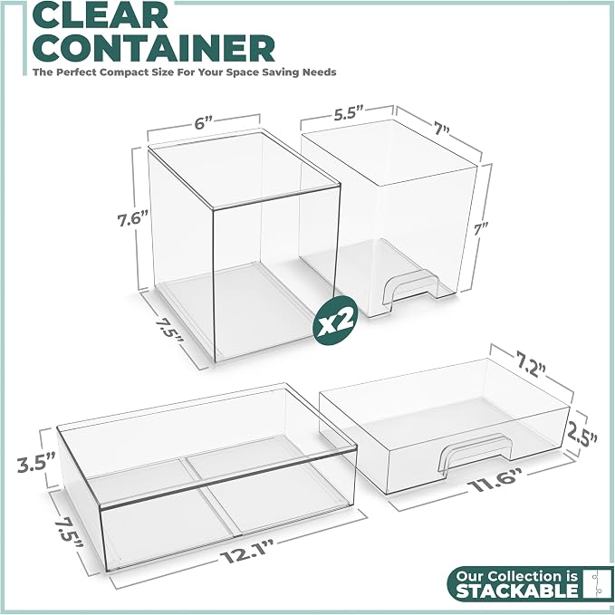 Sorbus Stackable Acrylic Storage Drawers – 4 Tall + 2 Wide – 6 Pack Clear - Image 5