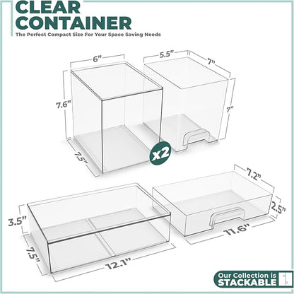 Sorbus Stackable Acrylic Storage Drawers – 4 Tall + 2 Wide – 6 Pack Clear - Image 5