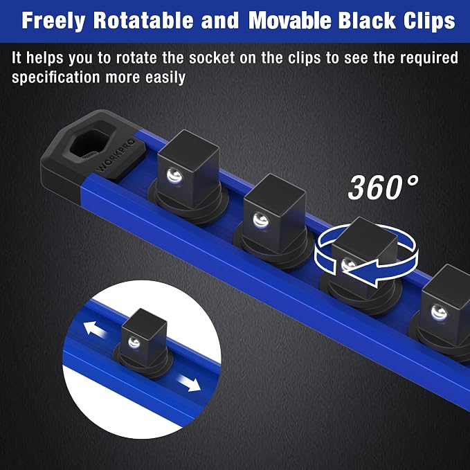 WORKPRO Magnetic Socket Organizer, 1/2-Inch Drive Aluminum Alloy Socket Rail - Image 5