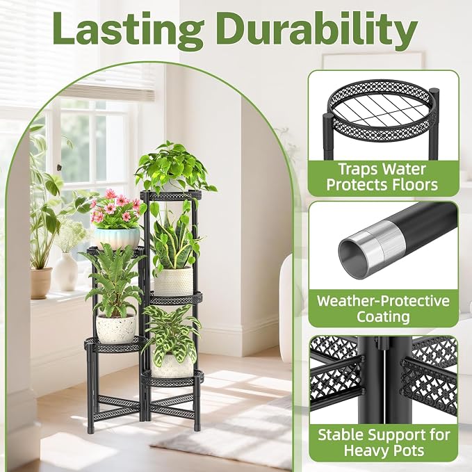iDavosic.ly Plant Stand Indoor Outdoor, 5 Tier Corner Metal Flower Display - Image 5
