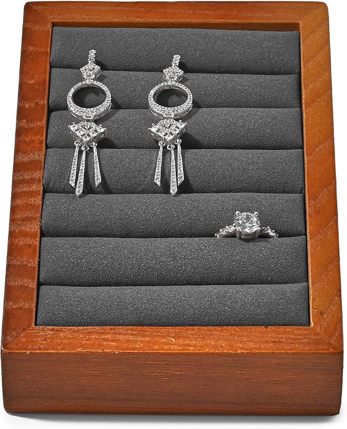 Oirlv Solid Wood Ring Tray Display Stand Slotted Jewelry Ring Showcase Display - Image 7
