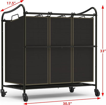 Simple Houseware Heavy Duty 3-Bag Laundry Sorter Rolling Cart - Image 5
