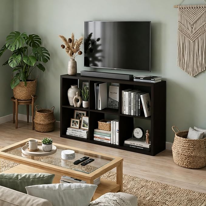 6 Cube Storage Organizer Shelf, Chocolate Color 13in | 2026 Wooden Thick Frame - Image 2