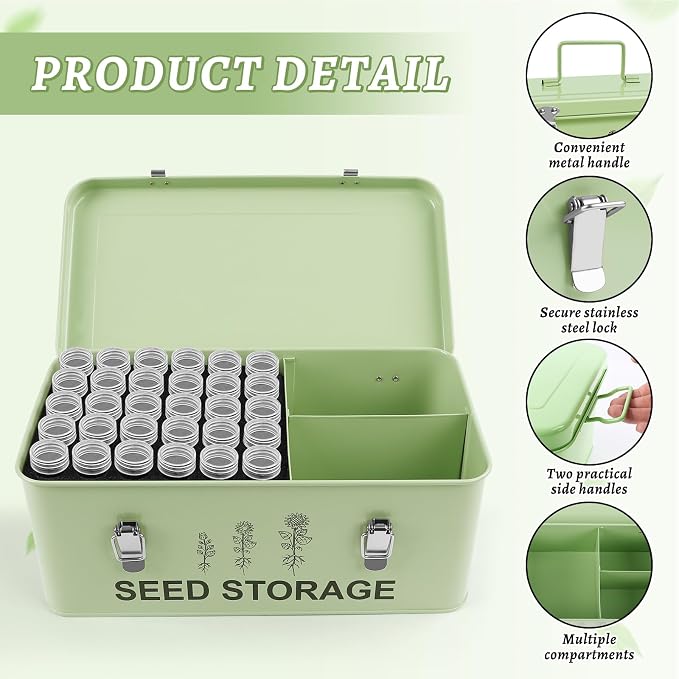 60 Slots Seed Storage Organizer, Metal Seed Saving Box - Image 3