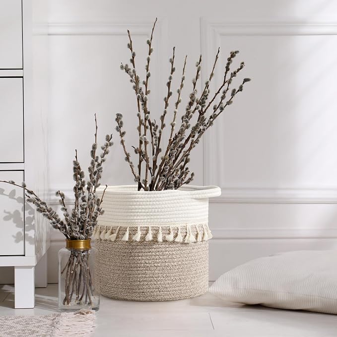 danpinera 11 Inch Storage Baskets Set of 3, Cotton Woven Baskets - Image 5