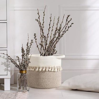 danpinera 11 Inch Storage Baskets Set of 3, Cotton Woven Baskets - Image 5