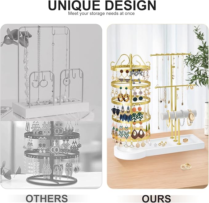 Jewelry Organizer Stand, Metal Rotating Earring Holder Organizer - Image 4