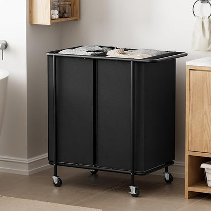 Double Laundry Hamper with Wheels, 200L Rolling Laundry Basket 2 Section with - Image 2