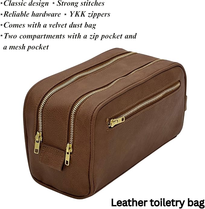 Dopp Gift Large Travel Toiletry Bag Premium Quality PU Leather Two compartments - Image 3