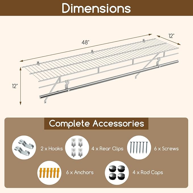 COSTWAY Closet Shelves Wall Mounted, Ventilated Shelf - Image 3