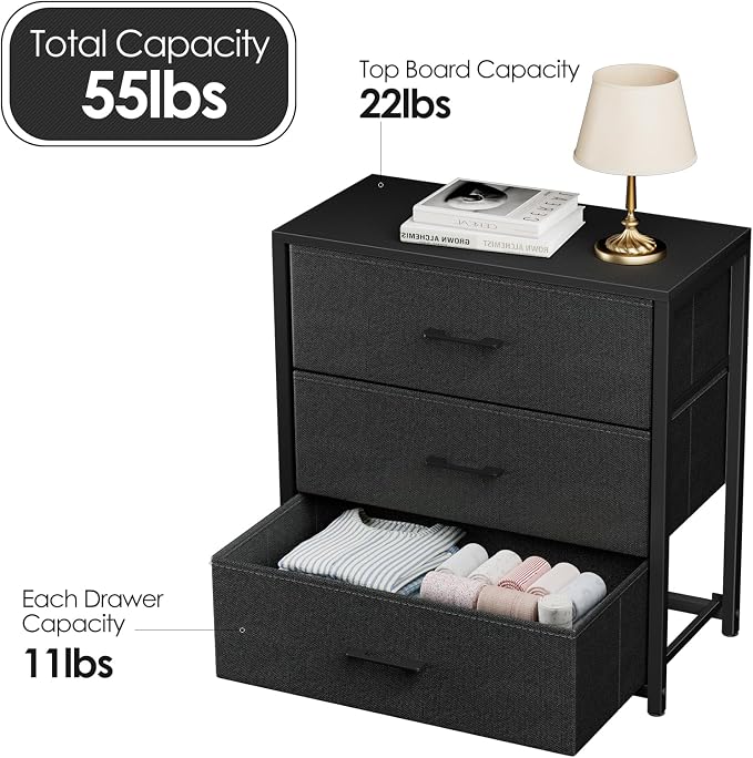 Nightstand with 3 Drawers for Bedroom, Storage Dresser with Fabric Drawers and - Image 3