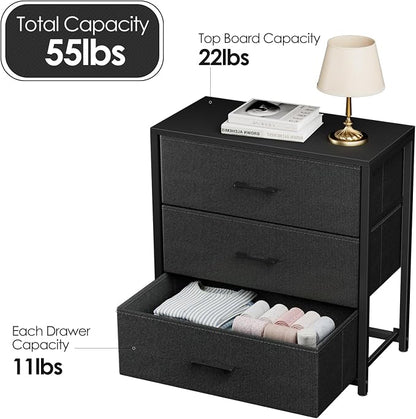 Nightstand with 3 Drawers for Bedroom, Storage Dresser with Fabric Drawers and - Image 3