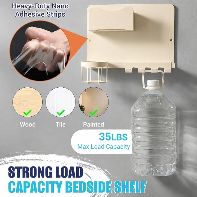Floating Bedside Wall Shelf, Metal Bedside Wall Organizer - Image 3