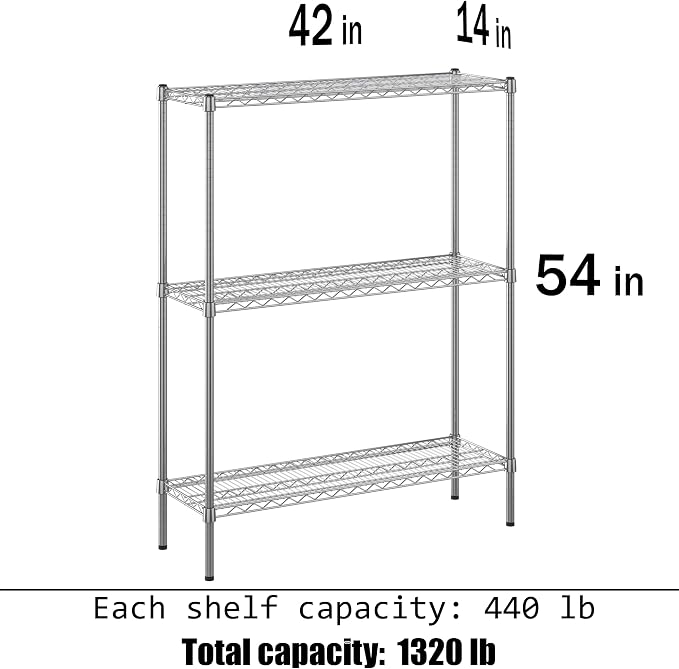 14" Deep x 42" Wide x 54" Height Wire Shelving Kit | 3-Tier | NSF Commercial - Image 3