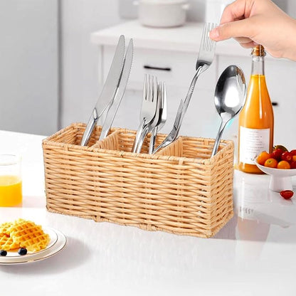 Ptwola Wicker Flatware Silverware Caddies Woven Kitchen Cutlery Organizer - Image 6