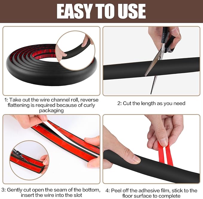 Floor Cord Cover Self Adhesive Cord Hider, 10FT Cable Management, Extension - Image 8