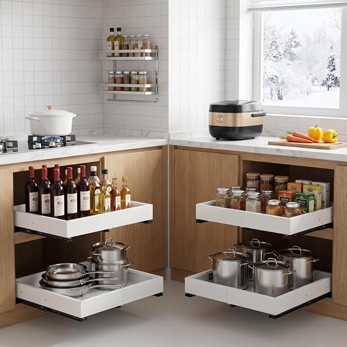 DOMNIU 2 Pack Pull Out Cabinet Organizers Width, Depth | Slide Out Drawers - Image 7
