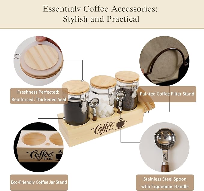 Glass Coffee Canister Set with Shelf & Spoons - Image 4