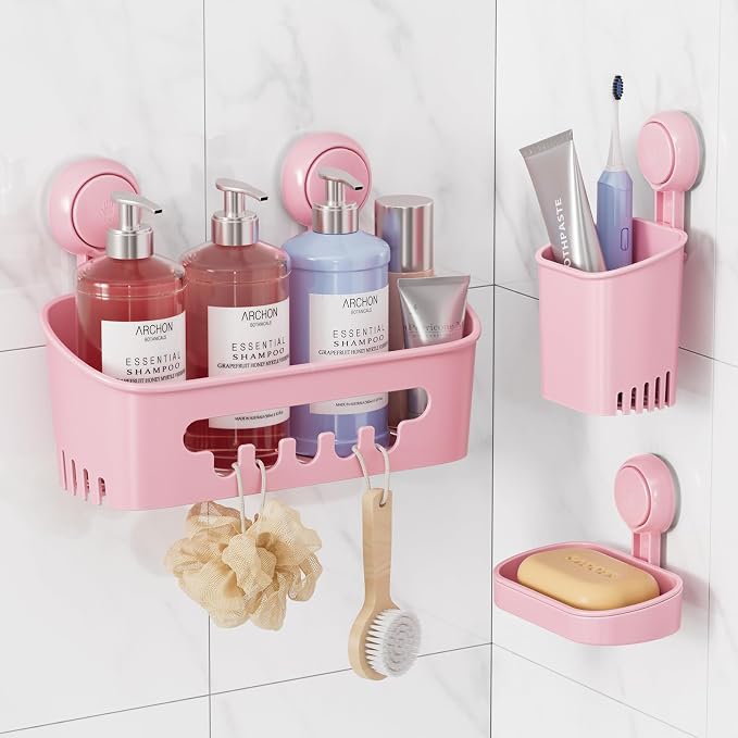 LEVERLOC Shower Caddy Suction Cup Set Shower Organizer & Soap Holder & by LEVERLOC