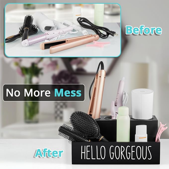 Bivvclaz Hair Tool Organizer, Wooden Hair Dryer Holder Countertop, Wall Mount - Image 4