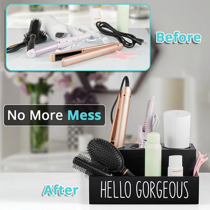 Bivvclaz Hair Tool Organizer, Wooden Hair Dryer Holder Countertop, Wall Mount - Image 4