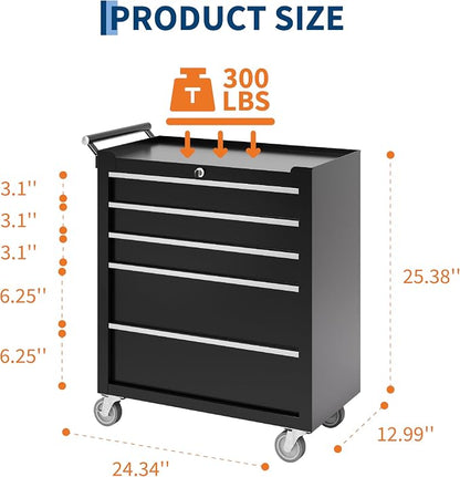 Garvee Rolling Tool Chest, 5 Drawers Tool Storage Cabinet, Toolbox - Image 3