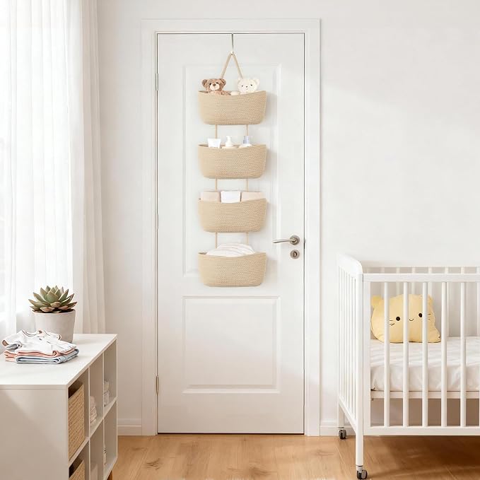 Dahey Over The Door Hanging Basket Storage 4-Tier Woven Wall Basket, Jute | - Image 4