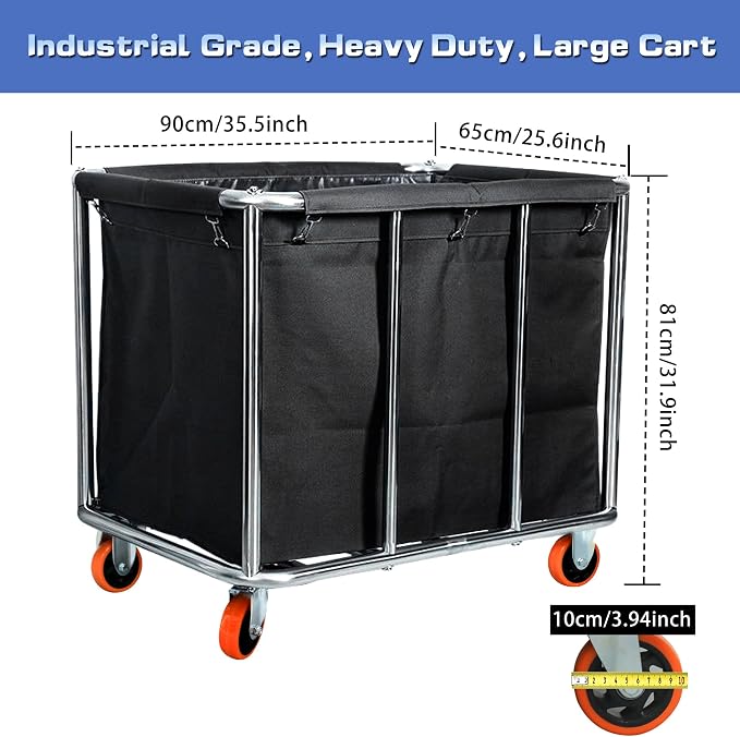 Commercial Laundry Cart with Wheels, 400L Large Capacity Heavy Duty Stainless - Image 2