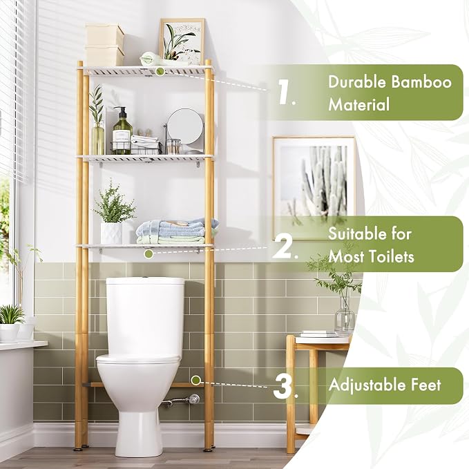 AmazerBath Bamboo Over The Toilet Storage Shelf, 3-Tier Bathroom Storage - Image 4