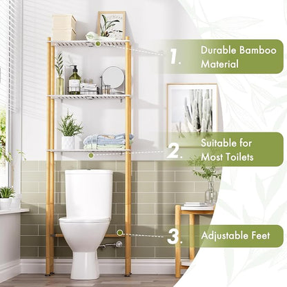 AmazerBath Bamboo Over The Toilet Storage Shelf, 3-Tier Bathroom Storage - Image 4