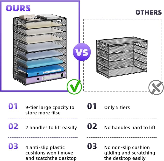 Marbrasse Paper Organizer Letter Tray, 9 Tier Mesh File Organizer - Image 2