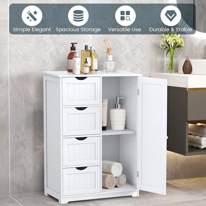 COSTWAY Bathroom Storage Cabinet, Wooden Storage Cupboard Organizer - Image 9