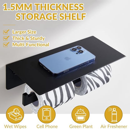 APLusee Matte Black Double Toilet Paper Holder - Image 5