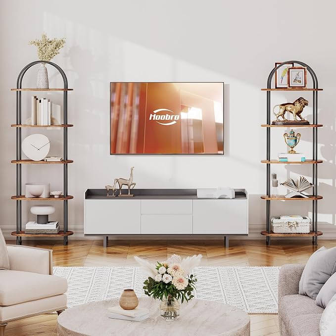 HOOBRO 5 Tier Open Bookshelf, Industrial Arched Bookcase Display Shelf Rack - Image 7