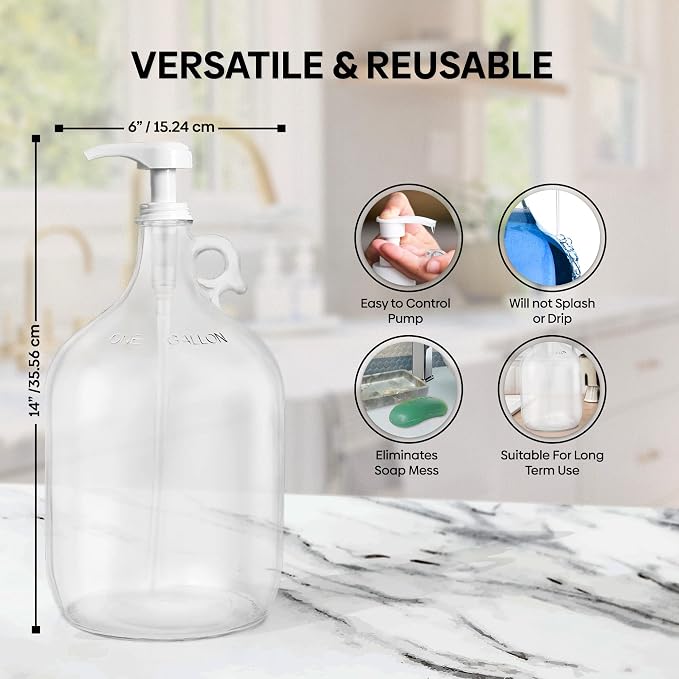 Gallon Glass Pump Dispenser Bottle, Large Jug Laundry Liquid Detergent Dispenser - Image 3